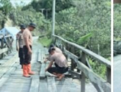 Perkuat Infrastruktur Desa, Brimob Sumut Perbaiki Jembatan Gotting