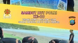 Sambut HUT Polri ke-80, Personel Kompi 4 Batalyon C Gelar Gerakan Indonesia Asri di Pantai Laharuga